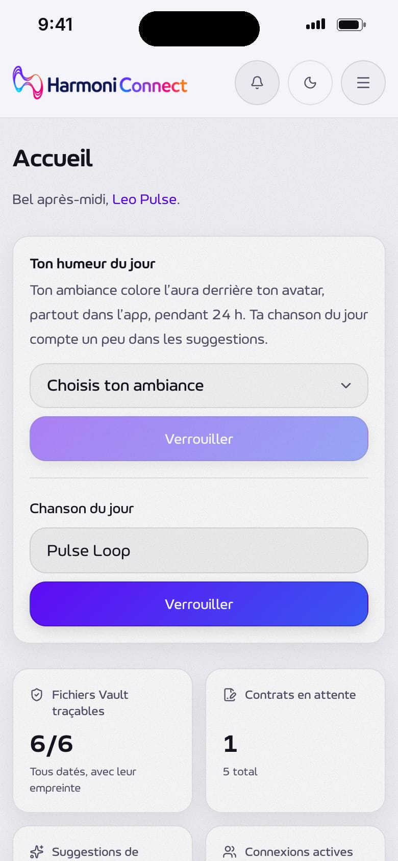 L'accueil de l'artiste : Vault, contrats, suggestions et contacts.