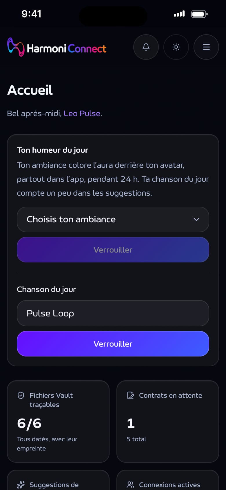 L'accueil de l'artiste : Vault, contrats, suggestions et contacts.
