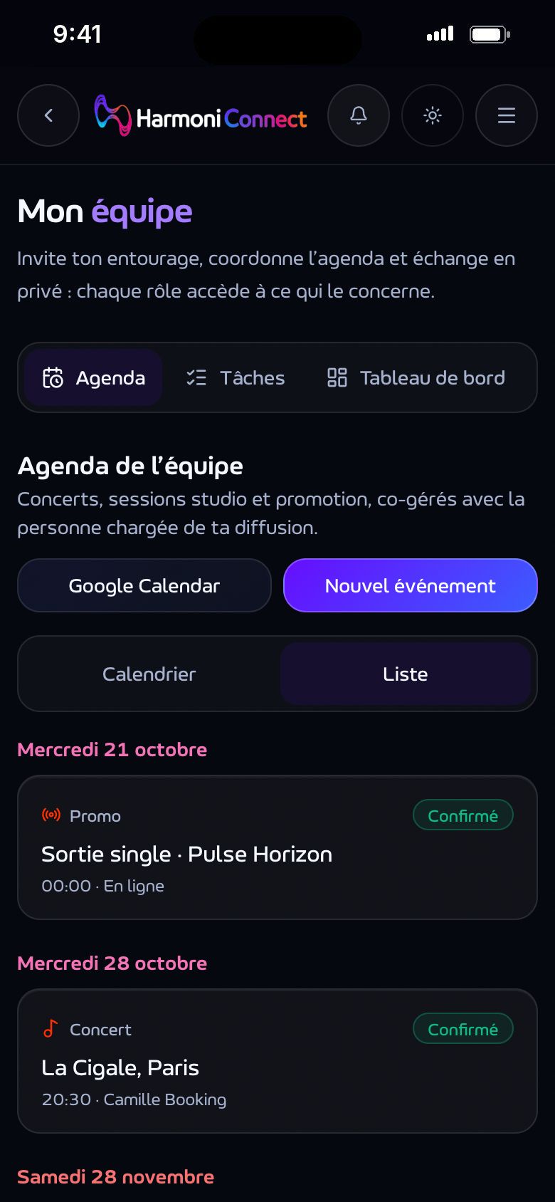 L'agenda de l'équipe : la sortie du single, les concerts.