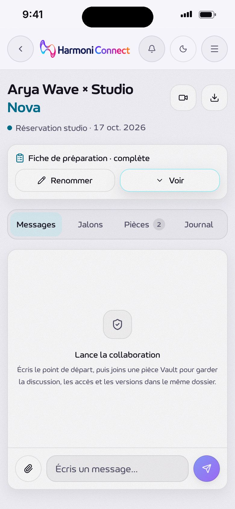 La page d'un projet, avec son bouton d'appel et la fiche de préparation.