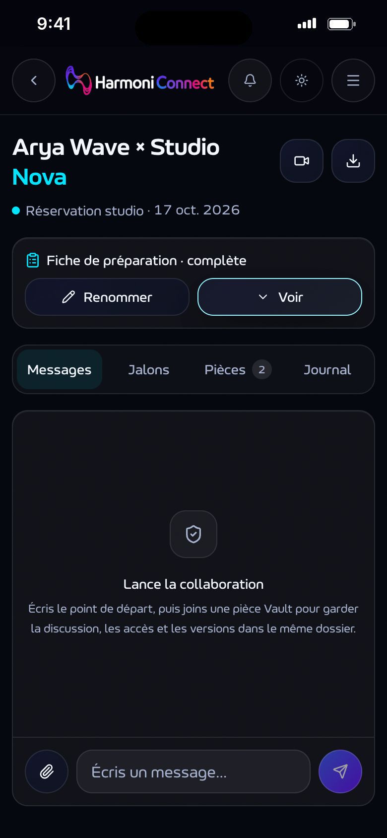 La page d'un projet, avec son bouton d'appel et la fiche de préparation.